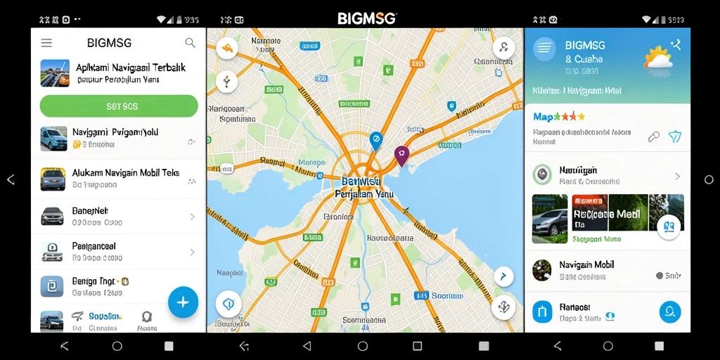 Screenshot antarmuka BIGMSG menampilkan navigasi mobil yang intuitif.