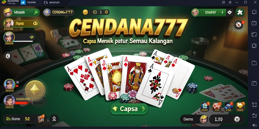 Antarmuka permainan Capsa CENDANA777 yang menarik dan interaktif.