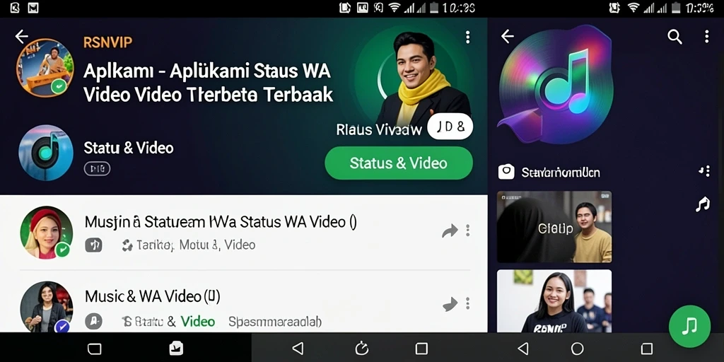 Tampilan utama RSNVIP dengan berbagai pilihan video musik untuk status.